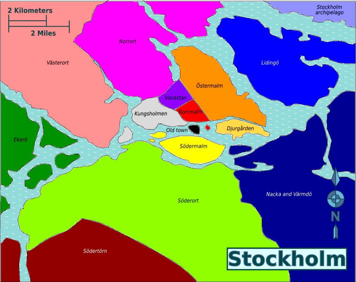 kaart linnaosade Stockholmi